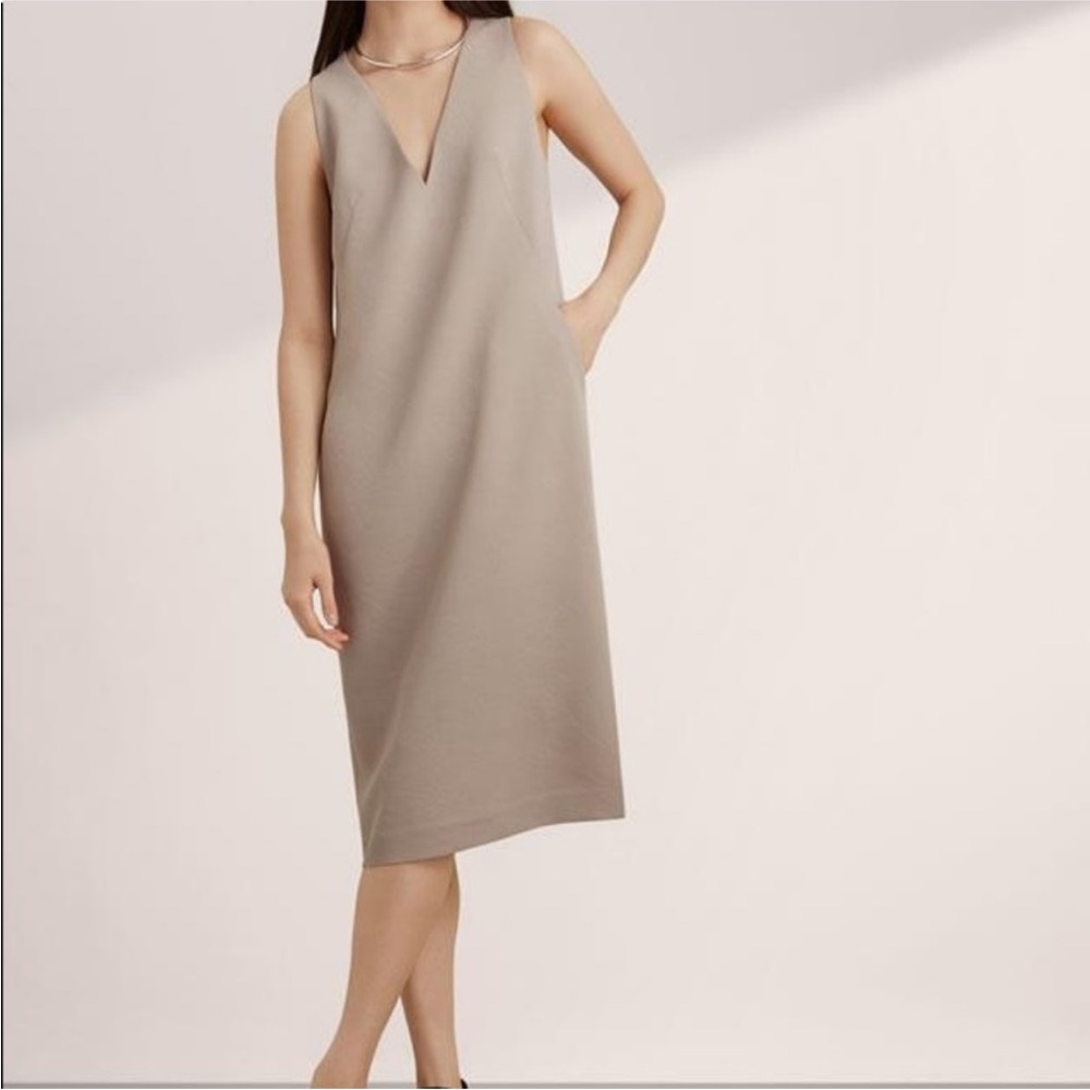 Aritzia Babaton Louie Tan Cream Shift Midi Sheath Dress Japan Fabric size 2